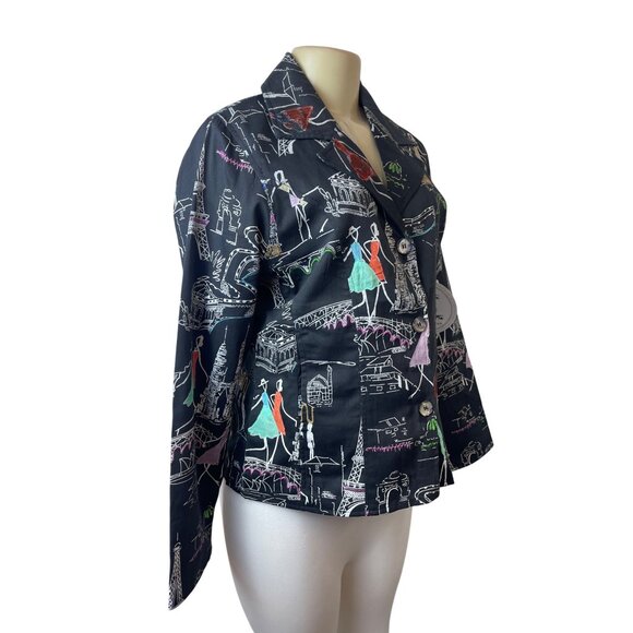 Parsley & Sage Womens Fashion Jacket With Colorful City Print Sz M - Picture 2 of 7